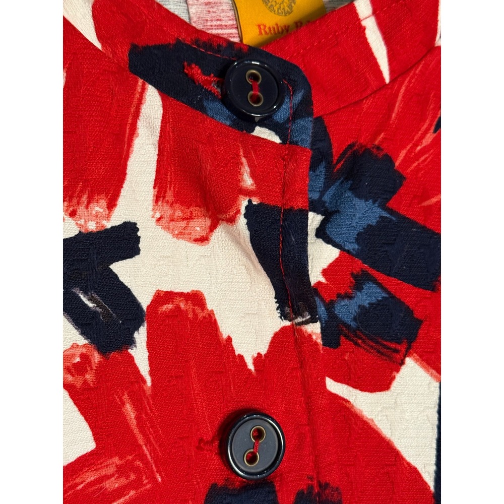 Ruby Rd Floral Print Button Down Jacket Red White… - image 3